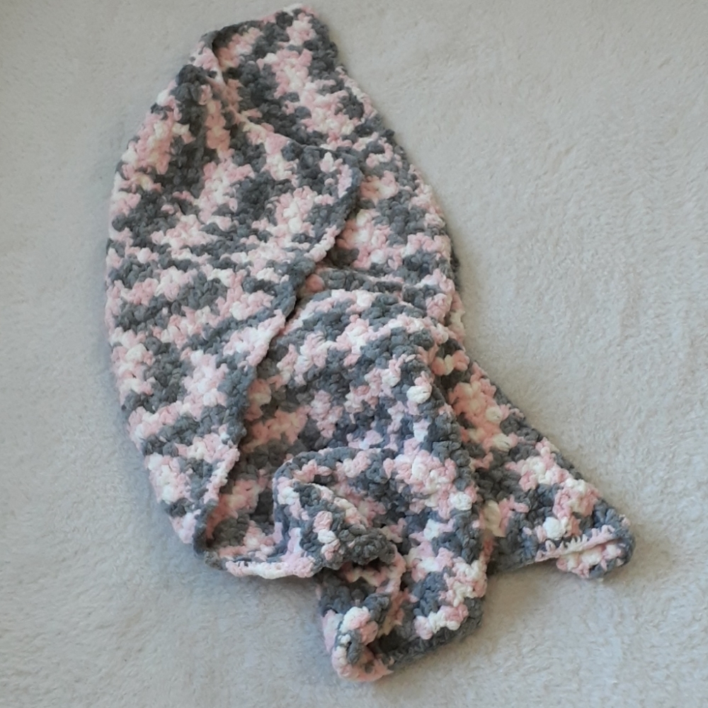 Hand Crafted Crocheted Baby Blanket Pink and Gray